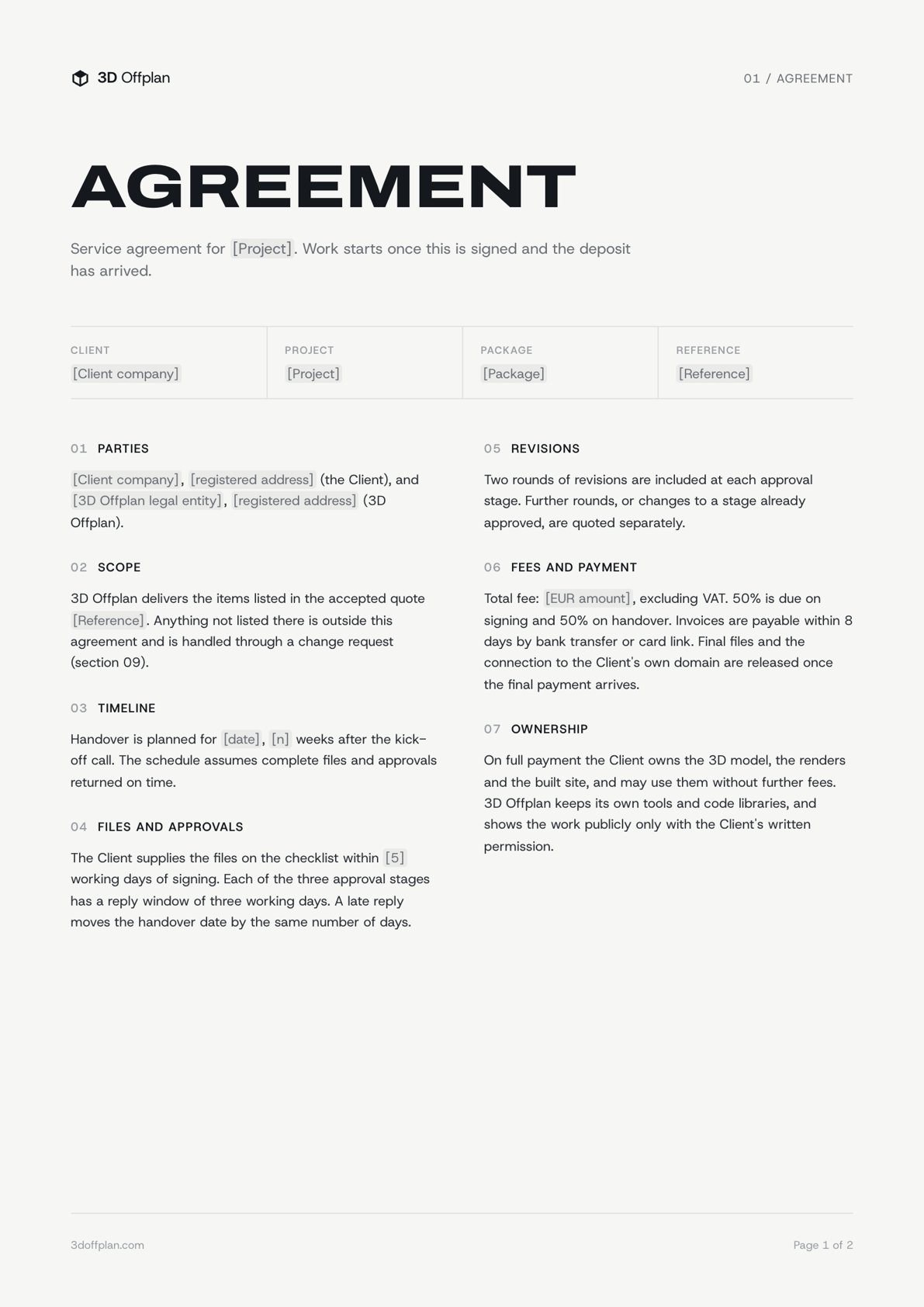 The service agreement, first page