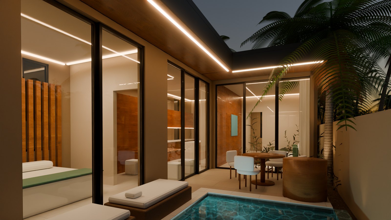 A pool villa render on a private review link